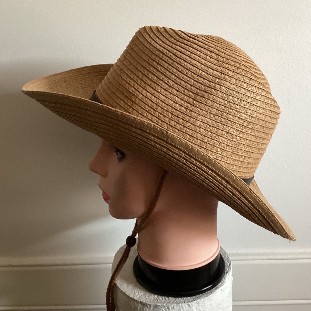 Western Wide Brim Straw Hat (Color: Khaki) - Picture 3 of 9